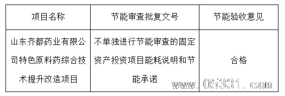 山东齐都药业有限公司特色原料药综合技术提升改造项目节能验收公示